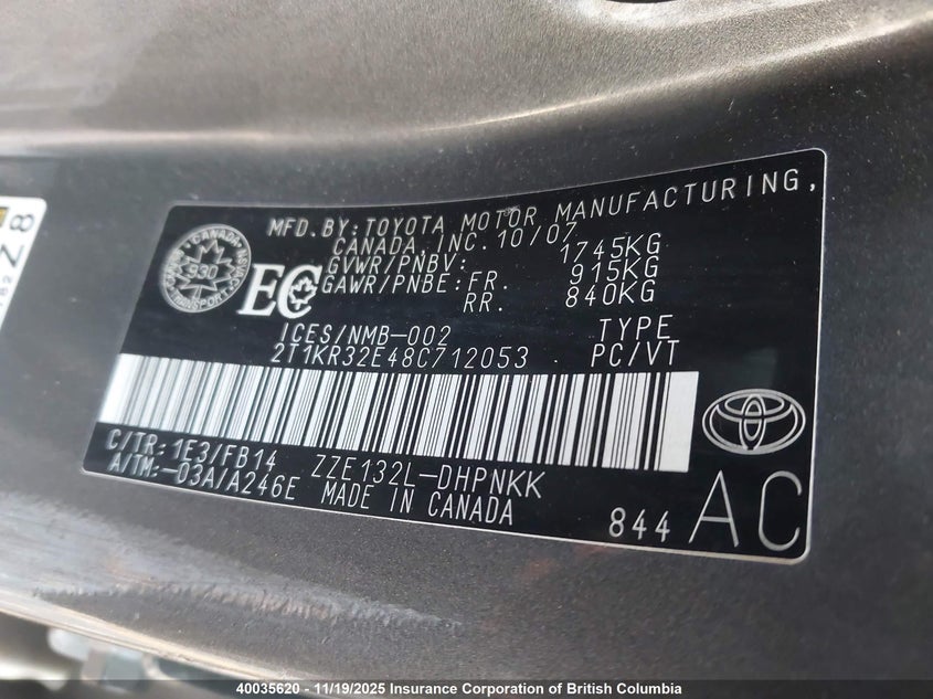2T1KR32E48C712053 2008 TOYOTA MATRIX photo no. 9