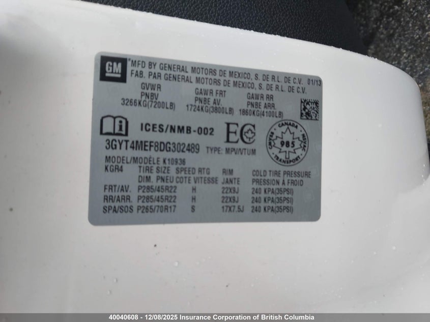 3GYT4MEF8DG302489 2013 CADILLAC ESCALADE photo no. 9