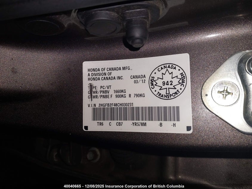 2HGFB2F48CH030231 2012 HONDA CIVIC photo no. 9