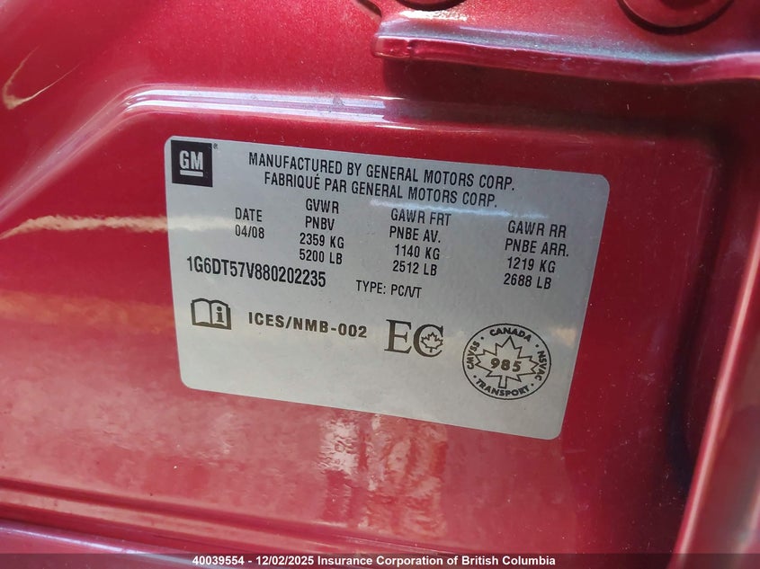 1G6DT57V880202235 2008 CADILLAC CTS photo no. 9