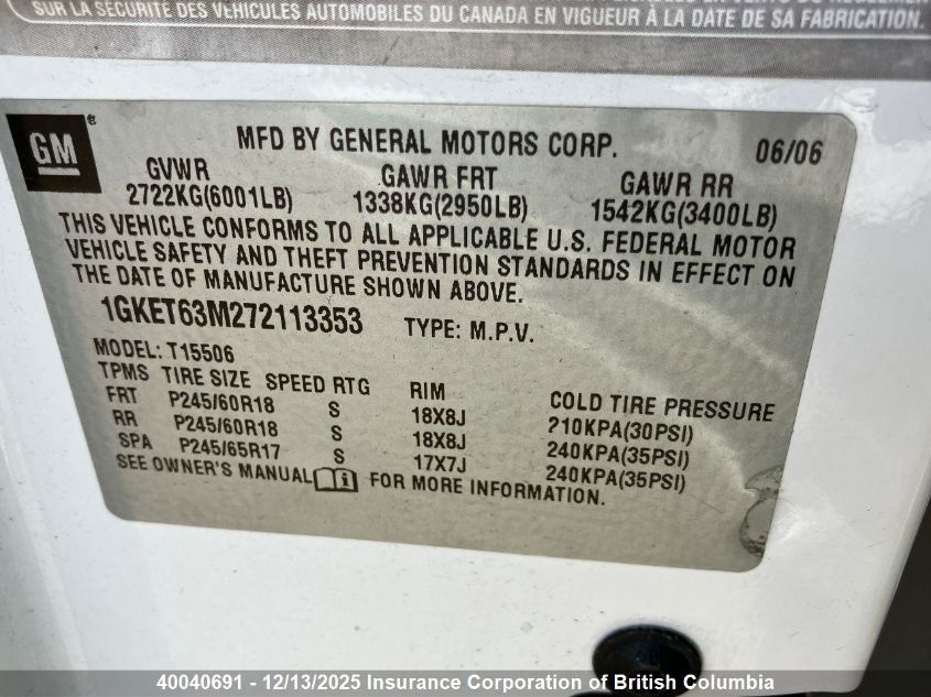 1GKET63M272113353 2007 GMC ENVOY photo no. 6