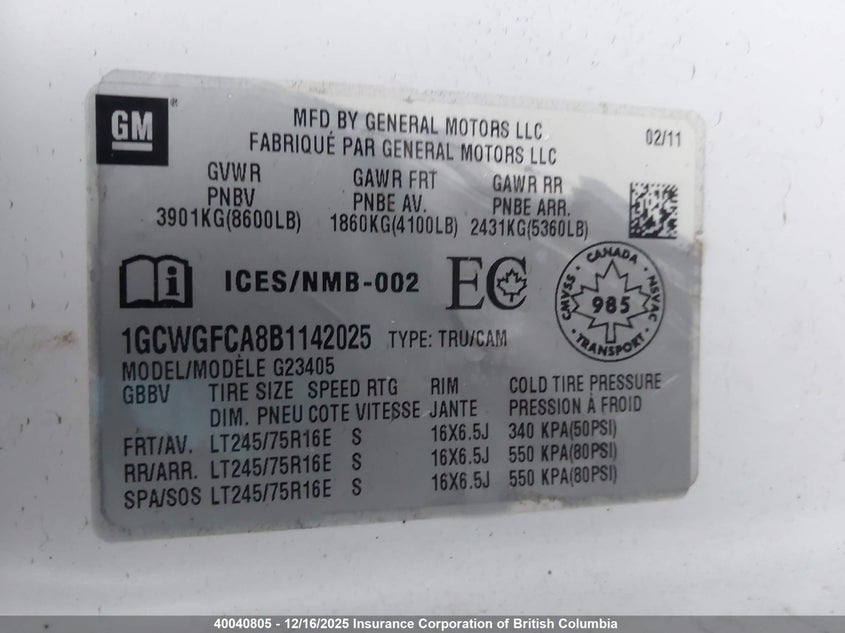 1GCWGFCA8B1142025 2011 CHEVROLET EXPRESS photo no. 9
