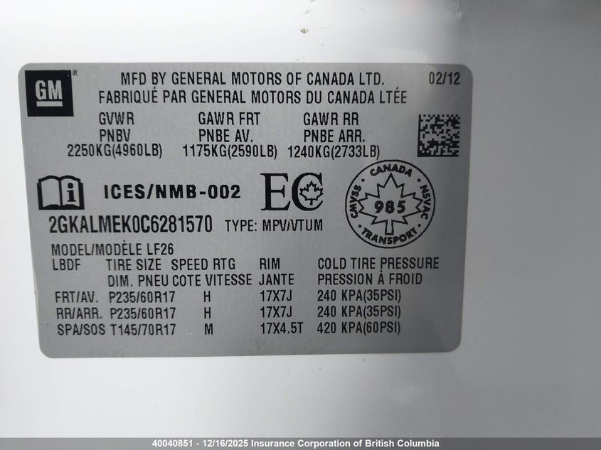 2GKALMEK0C6281570 2012 GMC TERRAIN photo no. 9