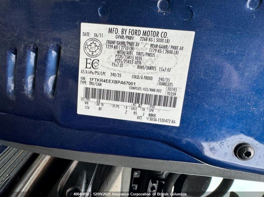 1FTKR4EEXBPA67001 2011 FORD RANGER photo no. 5