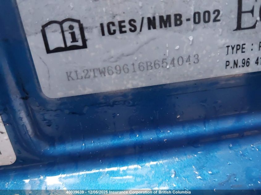 2006 Pontiac Wave Lt VIN: KL2TW69616B654043 Lot: 40039639