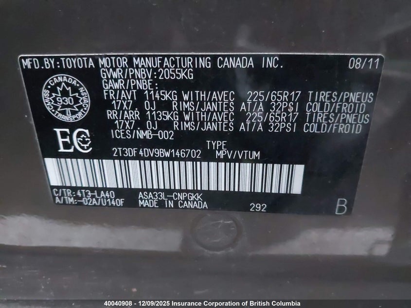 2T3DF4DV9BW146702 2011 TOYOTA RAV 4 photo no. 9