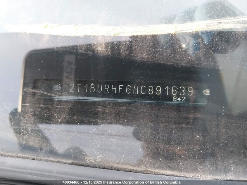 2017 Toyota Corolla L/Le/Xle/Se/Xse VIN: 2T1BURHE6HC891639 Lot: 40034488