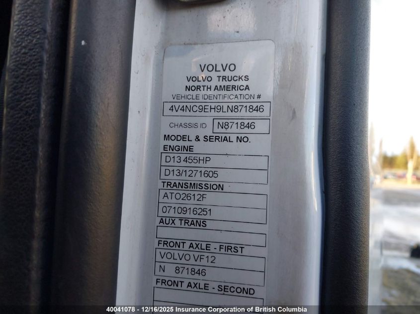 2020 Volvo Vn L VIN: 4V4NC9EH9LN871846 Lot: 40041078