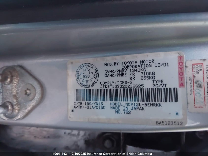 JTDBT123020216625 2002 TOYOTA ECHO photo no. 9