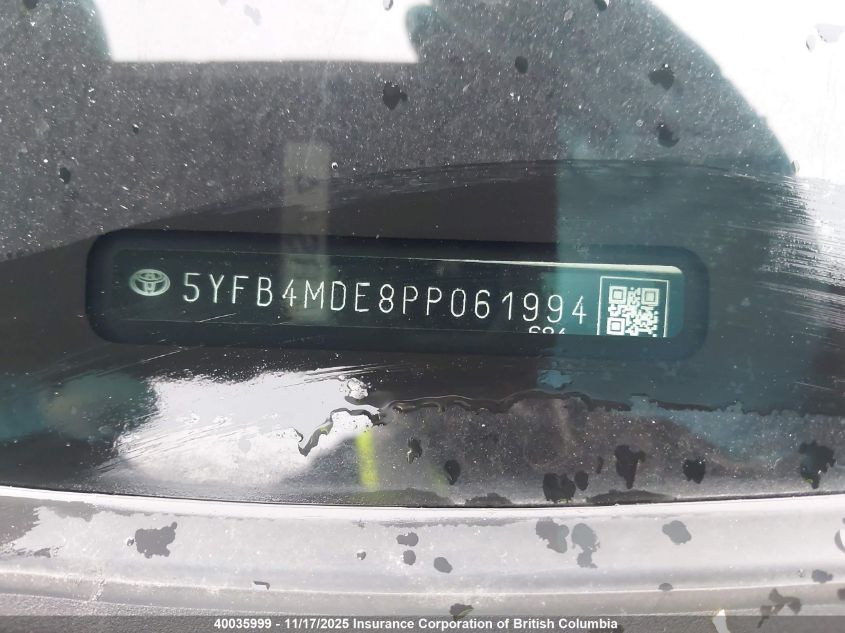 2023 Toyota Corolla Le VIN: 5YFB4MDE8PP061994 Lot: 40035999
