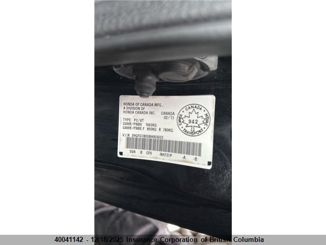 2011 Honda Civic VIN: 2HGFG1B05BH003033 Lot: 40041142