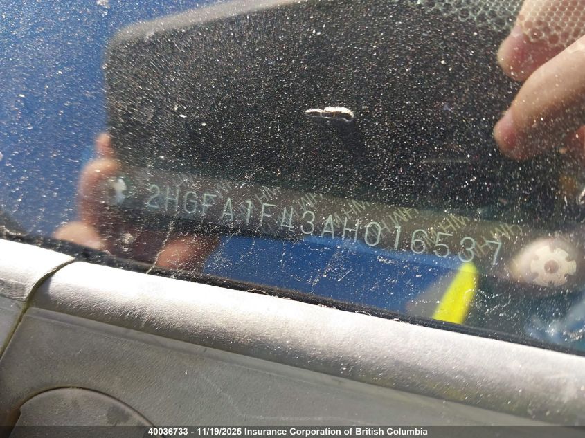 2010 Honda Civic Dx-G VIN: 2HGFA1F43AH016537 Lot: 40036733