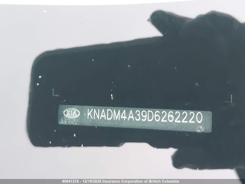 2013 Kia Rio VIN: KNADM4A39D6262220 Lot: 40041218