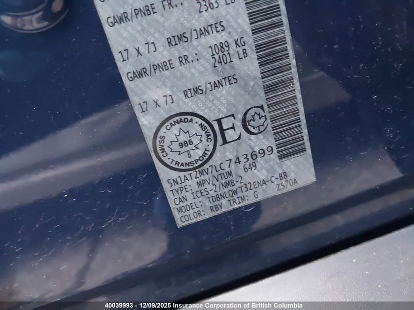 5N1AT2MV7LC743699 2020 NISSAN ROGUE photo no. 9