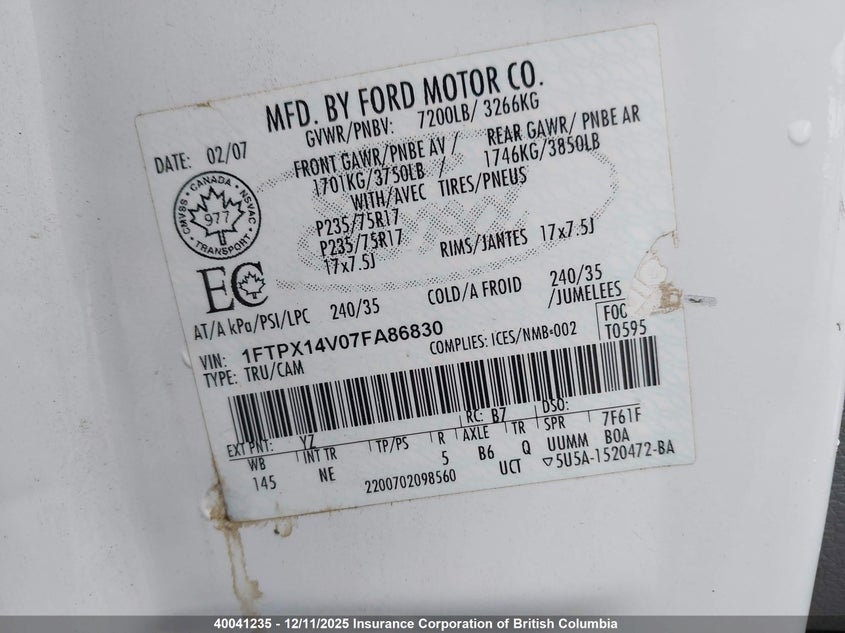 1FTPX14V07FA86830 2007 FORD F-150 photo no. 9