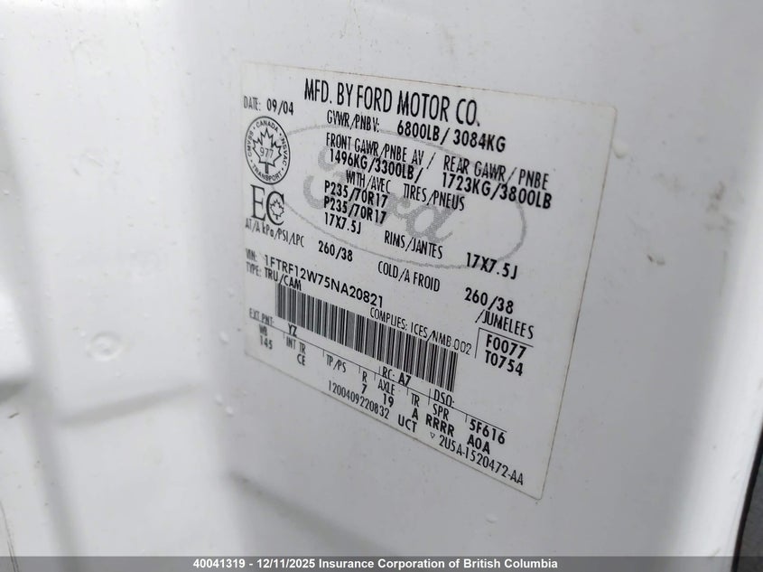 1FTRF12W75NA20821 2005 FORD F-150 photo no. 9