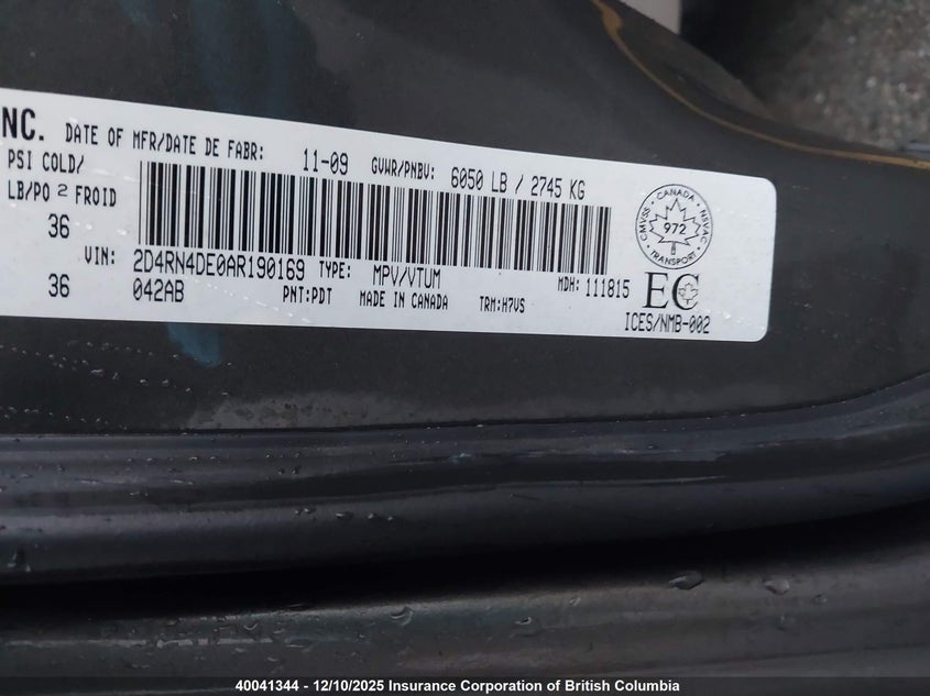 2D4RN4DE0AR190169 2010 DODGE CARAVAN photo no. 9