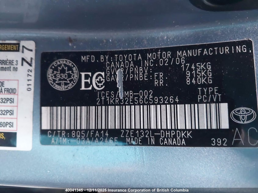 2T1KR32E56C593264 2006 TOYOTA MATRIX photo no. 9