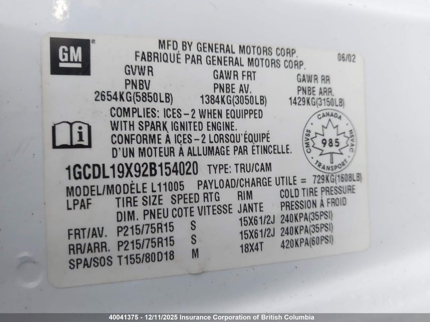 1GCDL19X92B154020 2002 CHEVROLET ASTRO photo no. 9