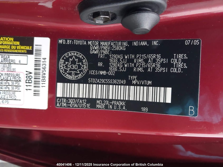 5TDZA29C55S362049 2005 TOYOTA SIENNA photo no. 9