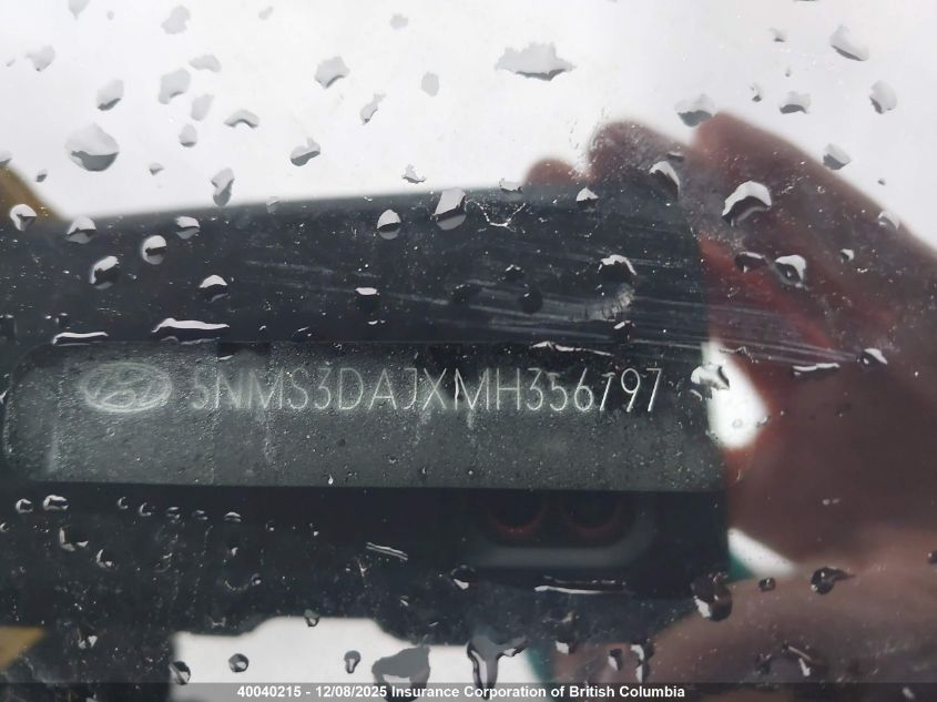 2021 Hyundai Santa Fe Sel VIN: 5NMS3DAJXMH356797 Lot: 40040215