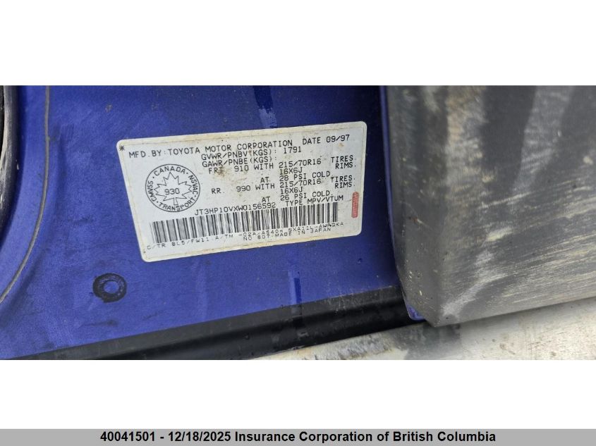 1998 Toyota Rav4 VIN: JT3HP10VXW0156592 Lot: 40041501