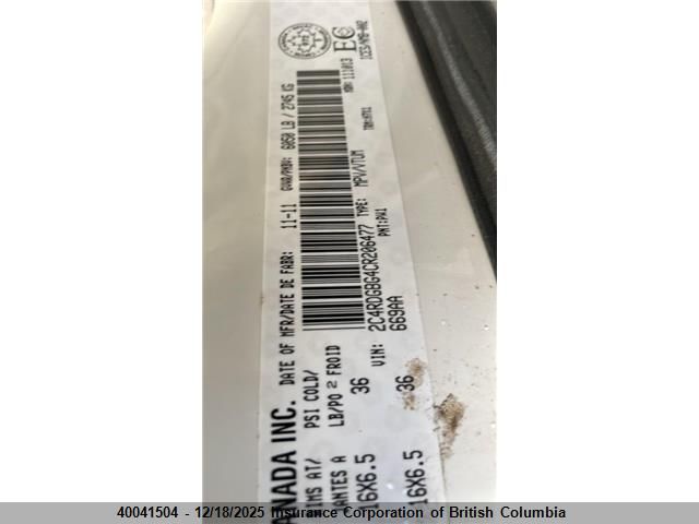 2012 Dodge Grand Caravan Se VIN: 2C4RDGBG4CR206477 Lot: 40041504