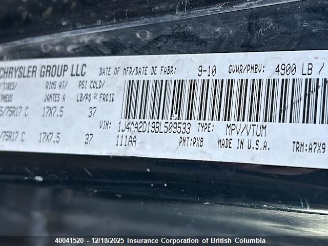 2011 Jeep Wrangler Sport VIN: 1J4AA2D19BL509533 Lot: 40041520