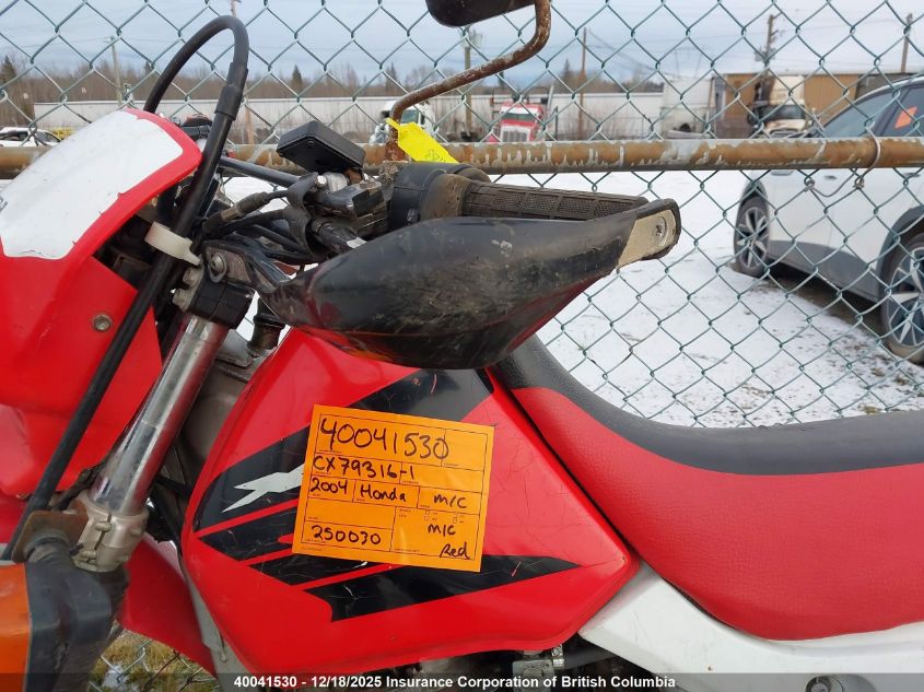 2004 Honda Xr650 L VIN: JH2RD062X4K250030 Lot: 40041530