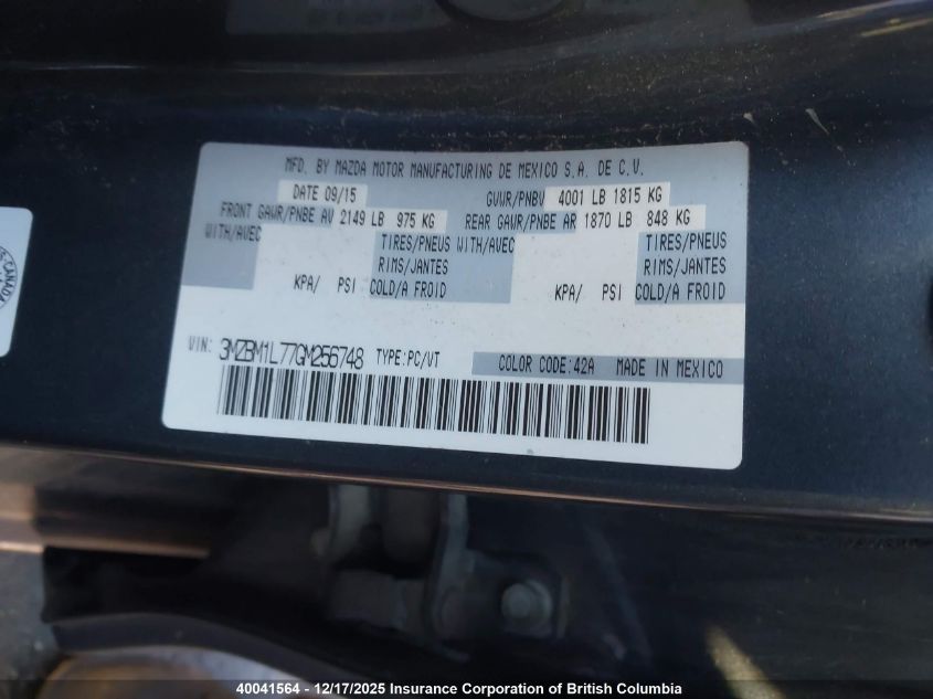 2016 Mazda 3 Touring VIN: 3MZBM1L77GM256748 Lot: 40041564