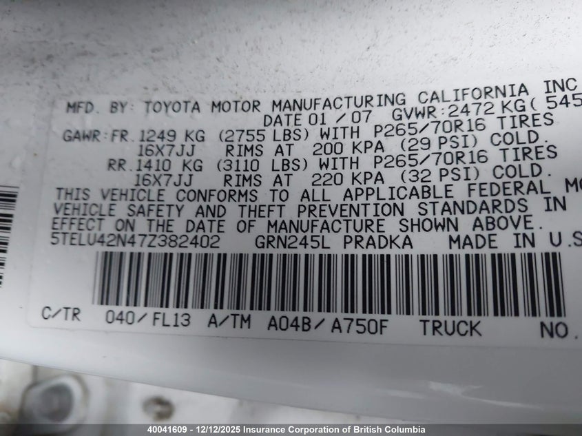 5TELU42N47Z382402 2007 TOYOTA TACOMA photo no. 18