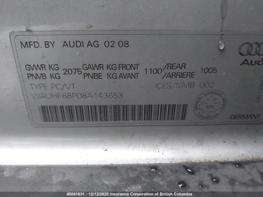 WAUHF68P08A143653 2008 AUDI A3 photo no. 9