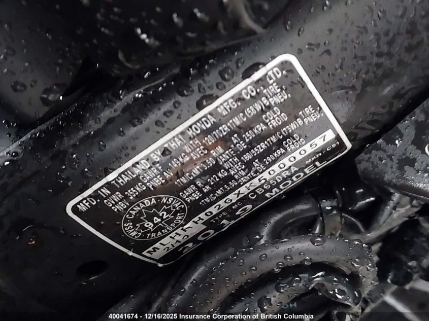 MLHRH026XK5000057 2019 HONDA CB photo no. 10