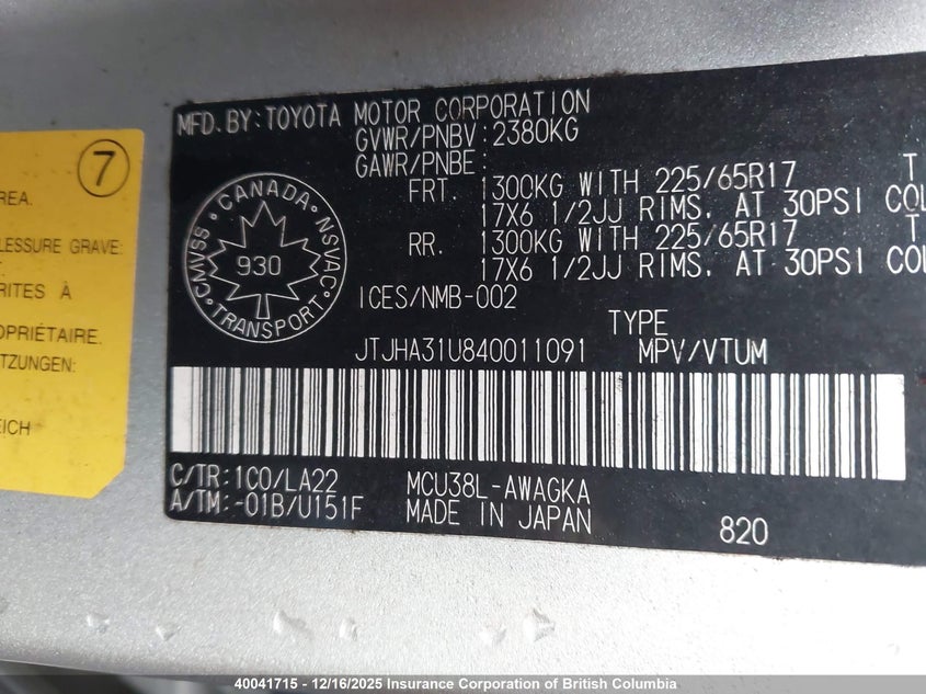 JTJHA31U840011091 2004 LEXUS RX photo no. 9