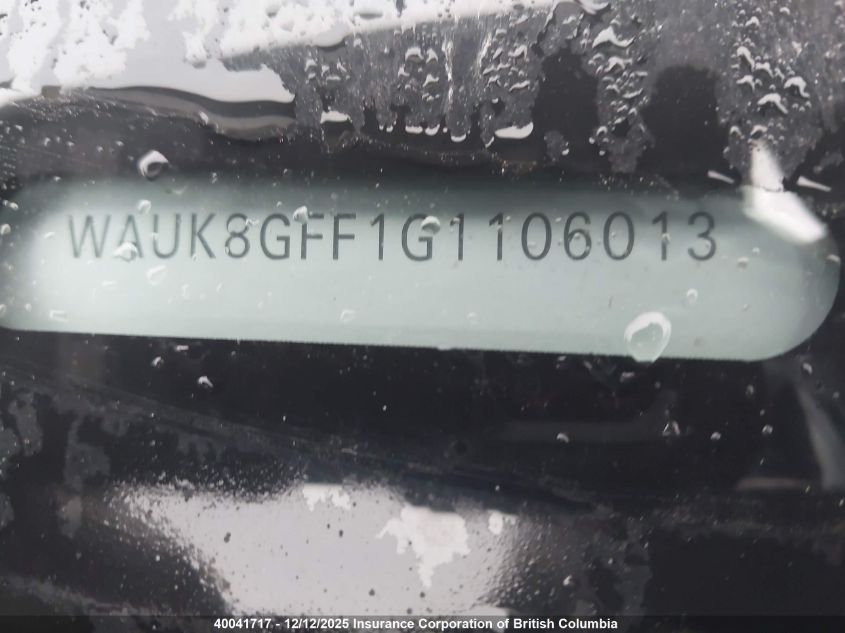 2016 Audi A3 VIN: WAUK8GFF1G1106013 Lot: 40041717