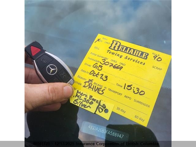 2015 Mercedes-Benz Ml 350 Bluetec VIN: 4JGDA2EB3FA588947 Lot: 40041728