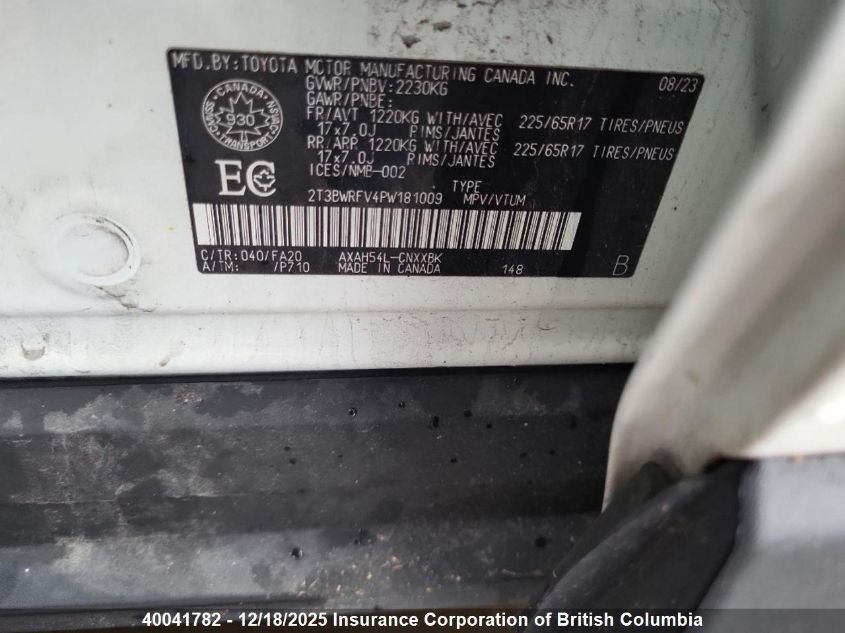 2023 Toyota Rav4 VIN: 2T3BWRFV4PW181009 Lot: 40041782