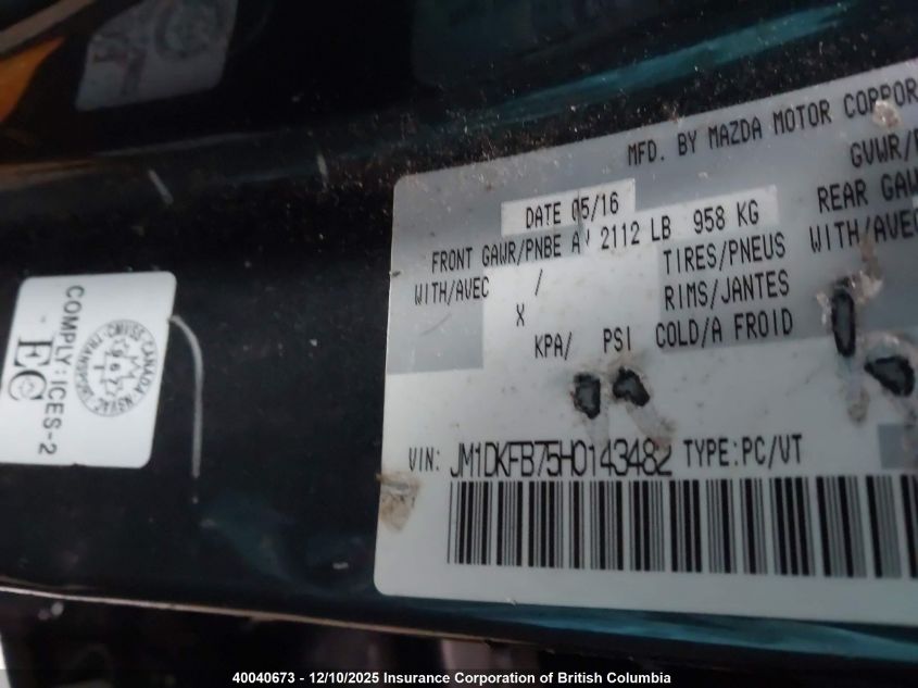 2017 Mazda Cx-3 Sport VIN: JM1DKFB75H0143482 Lot: 40040673