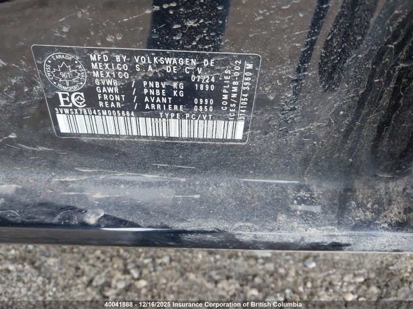 2025 Volkswagen Jetta VIN: 3VWSX7BU4SM005664 Lot: 40041888