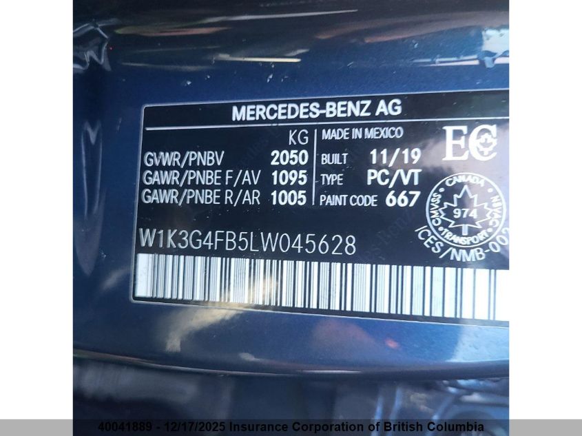 2020 Mercedes-Benz A 220 4Matic VIN: W1K3G4FB5LW045628 Lot: 40041889