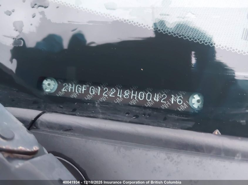 2008 Honda Civic VIN: 2HGFG12248H004216 Lot: 40041934