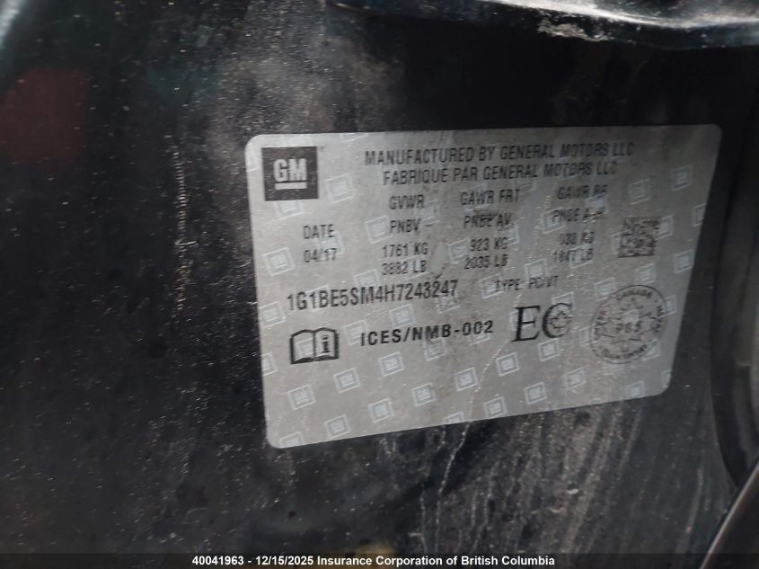 2017 Chevrolet Cruze VIN: 1G1BE5SM4H7243247 Lot: 40041963