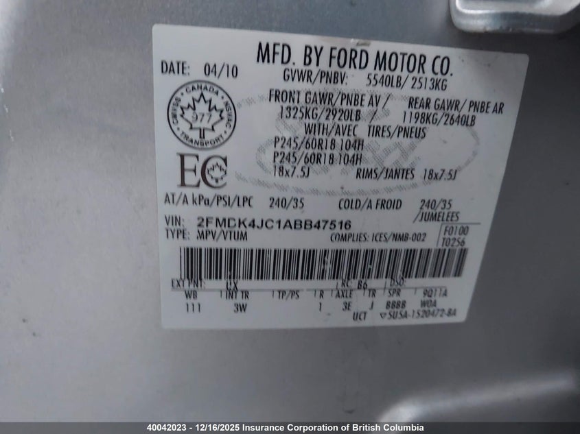 2FMDK4JC1ABB47516 2010 FORD EDGE photo no. 9