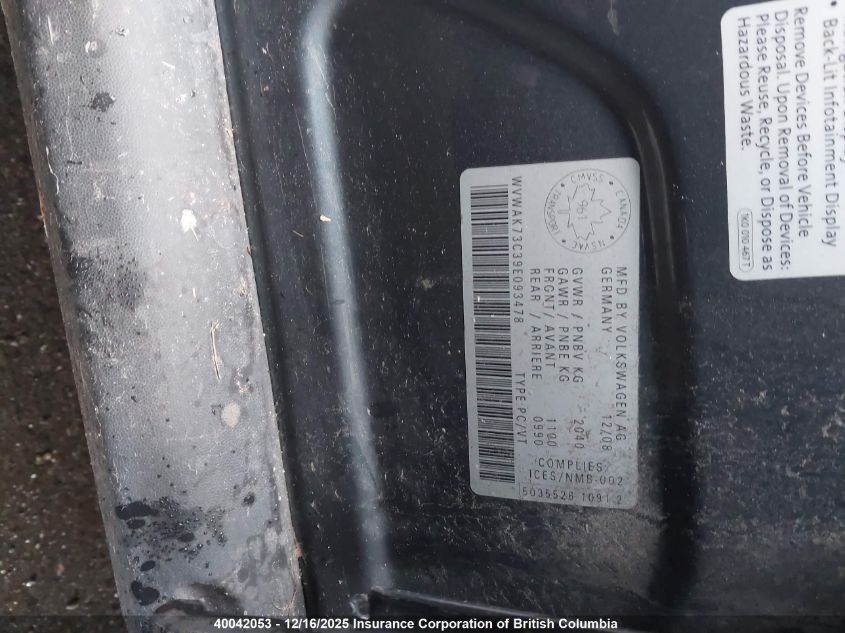 2009 Volkswagen Passat Komfort VIN: WVWAK73C39E093478 Lot: 40042053