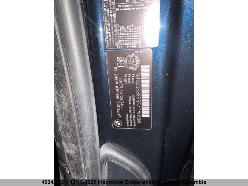 2008 BMW 3-Series VIN: WBAWL73598PX57965 Lot: 40042068