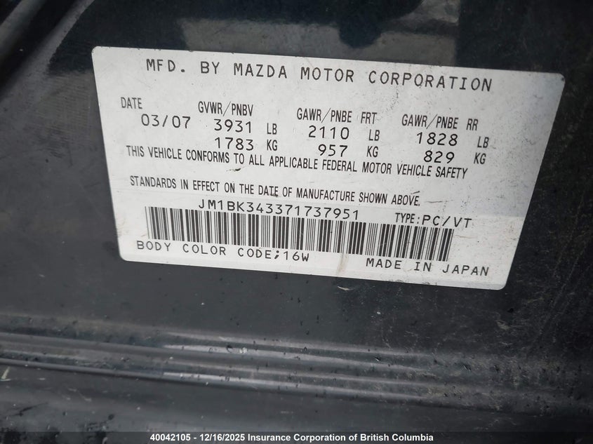 JM1BK343371737951 2007 MAZDA 3 photo no. 9