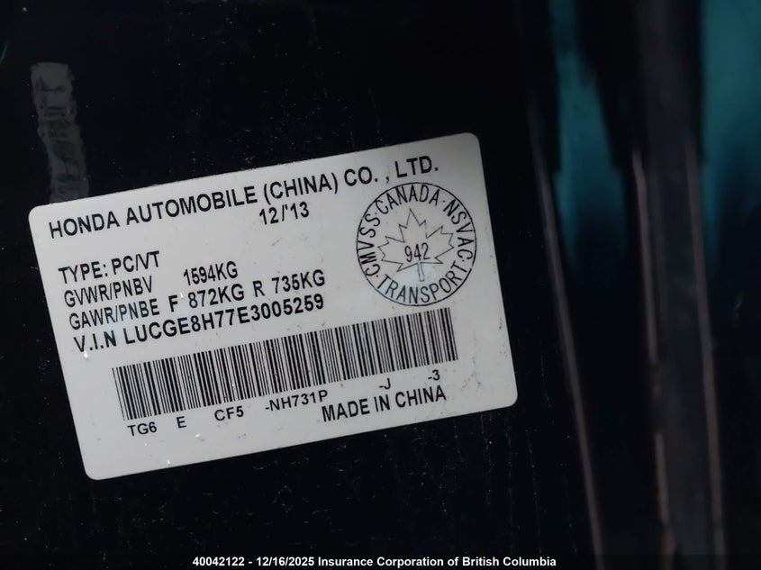 LUCGE8H77E3005259 2014 HONDA FIT photo no. 9