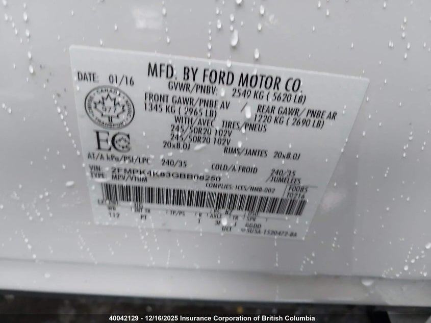 2FMPK4K83GBB08250 2016 FORD EDGE photo no. 17