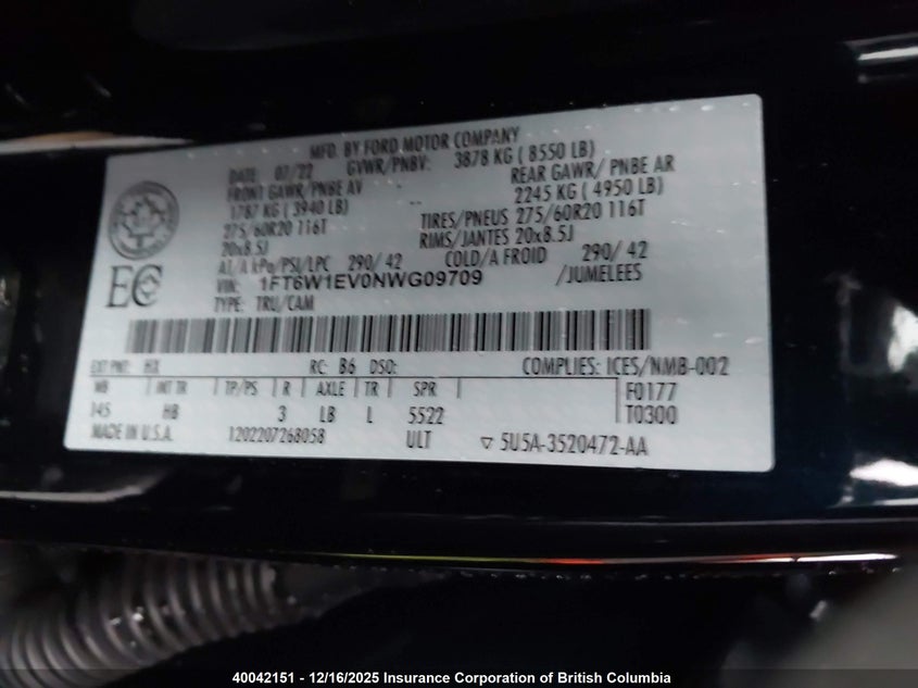 1FT6W1EV0NWG09709 2022 FORD F-150 photo no. 9