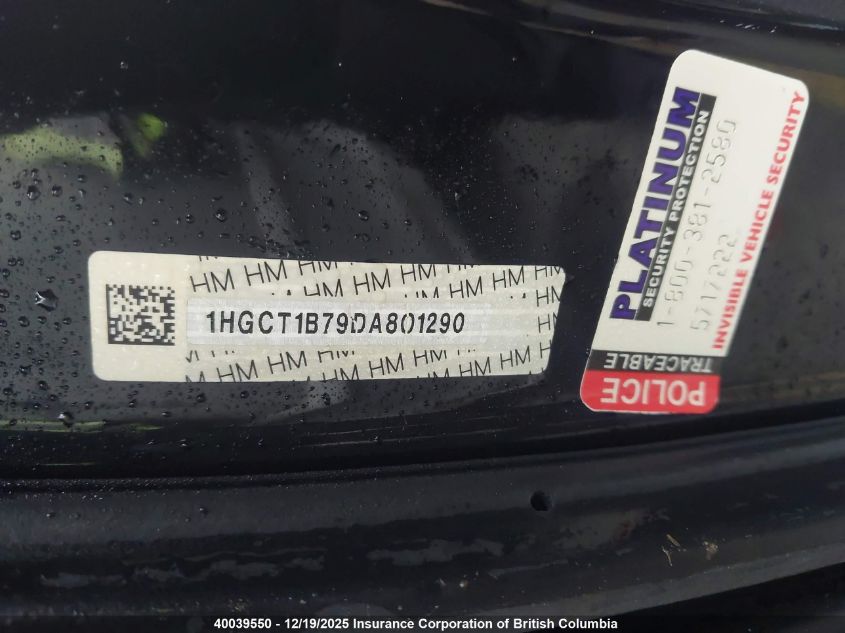 2013 Honda Accord Ex VIN: 1HGCT1B79DA801290 Lot: 40039550